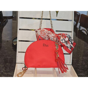 Christian Dior Red Clutch w/Crossbody Chain, Charms & Twilly Added NWOT